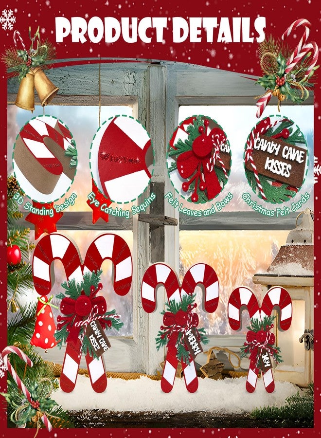 Teeloray 3 Pcs Christmas Candy Cane Wooden Table Decorations 3D Glitter Candy Cane Decor Farmhouse Tabletop Wooden Sign Red and White Christmas Tiered Tray Decor Xmas Home Kitchen Centerpieces for Tables - Image 3